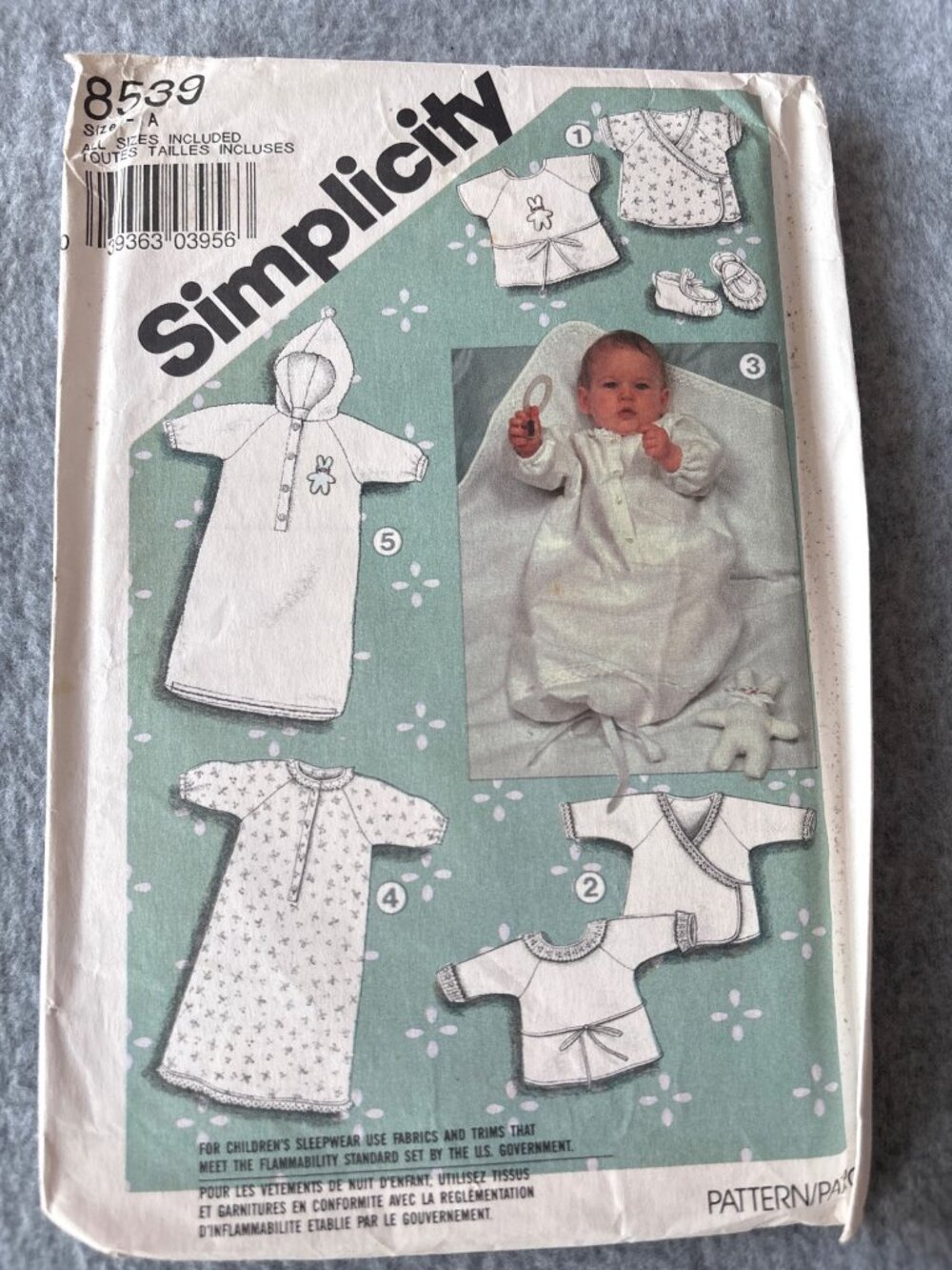 Simplicity 8539 Baby Layette Pattern Size Newborn to 18 Month Uncut